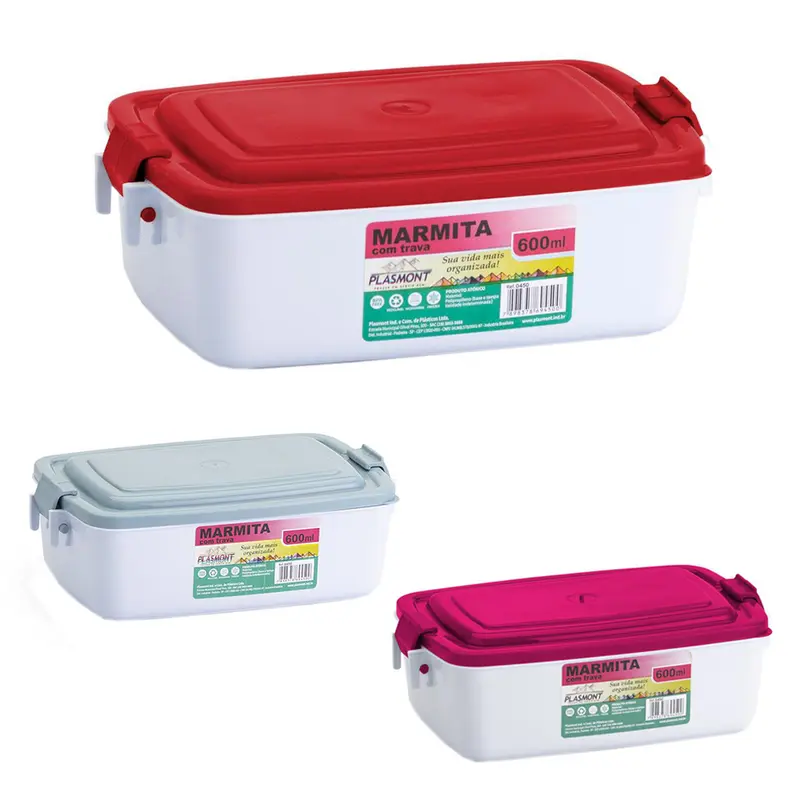 MARMITA DE PLASTICO RETANGULAR COM TAMPA MANGIARE COLORS 600ML