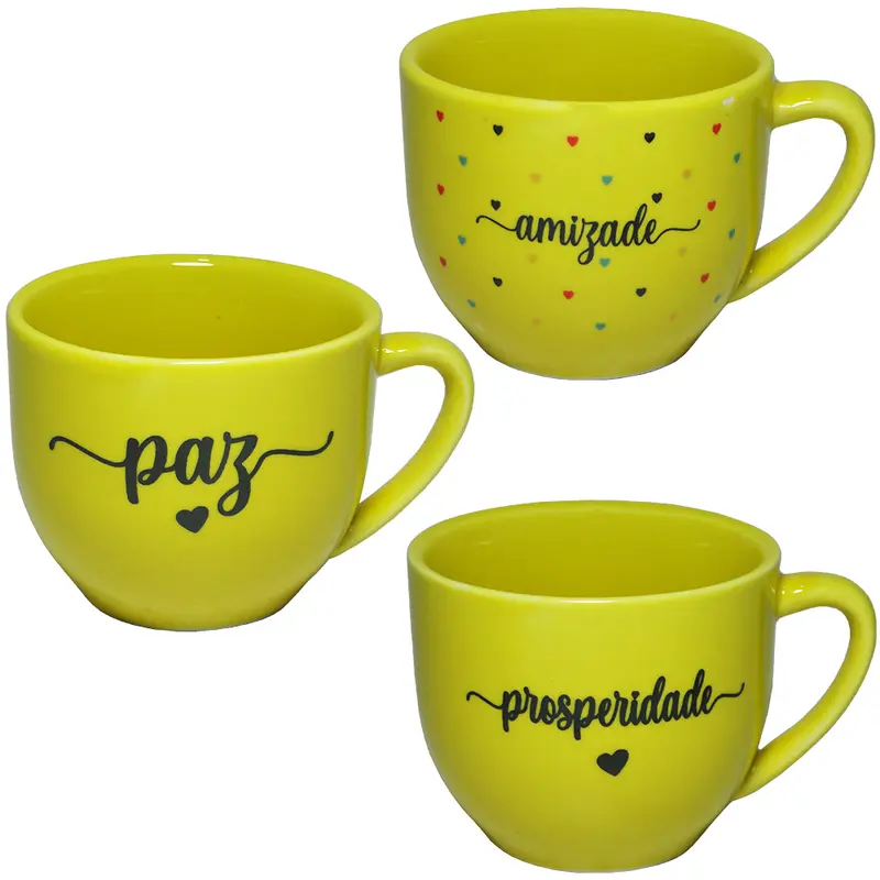 XICARA DE PORCELANA PARA CHA PARIS PALAVRAS AMARELA 170ML