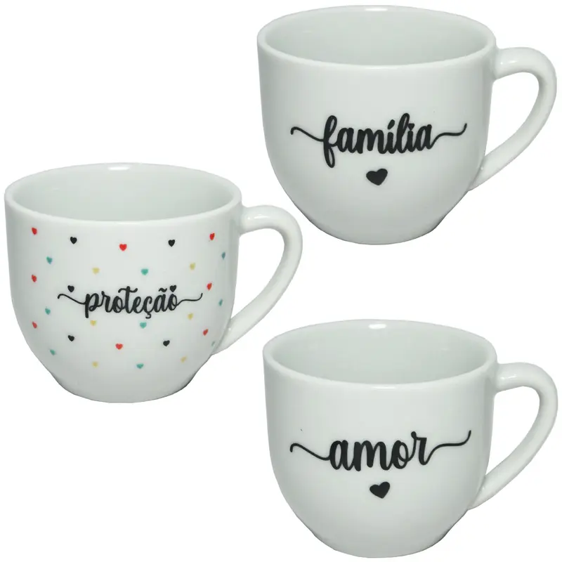 XICARA DE PORCELANA PARA CHA PARIS PALAVRAS BRANCA 170ML