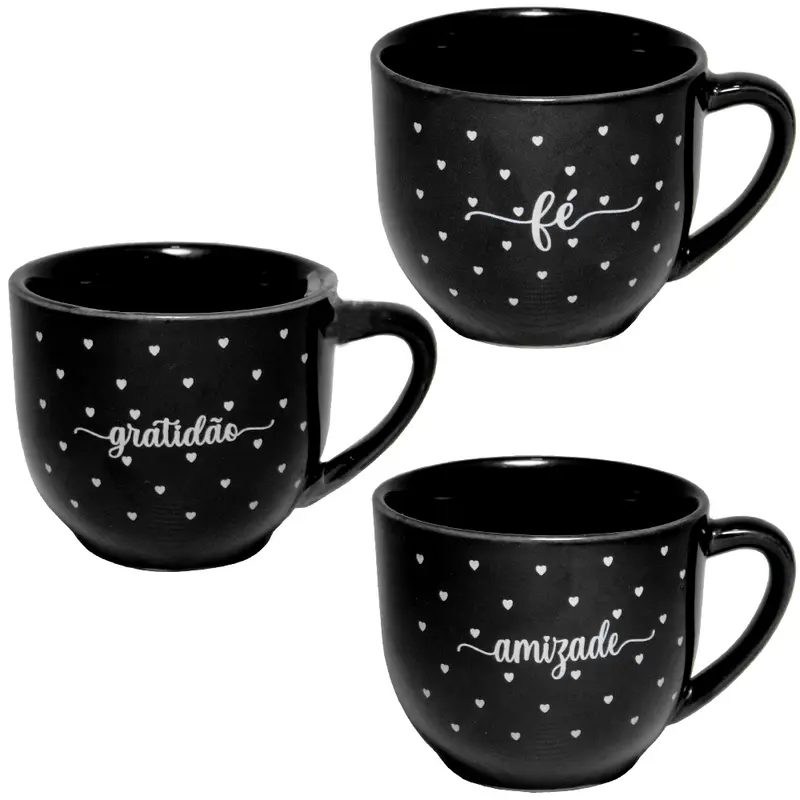 XICARA DE PORCELANA PARA CHA PARIS PALAVRAS PRETA 170ML