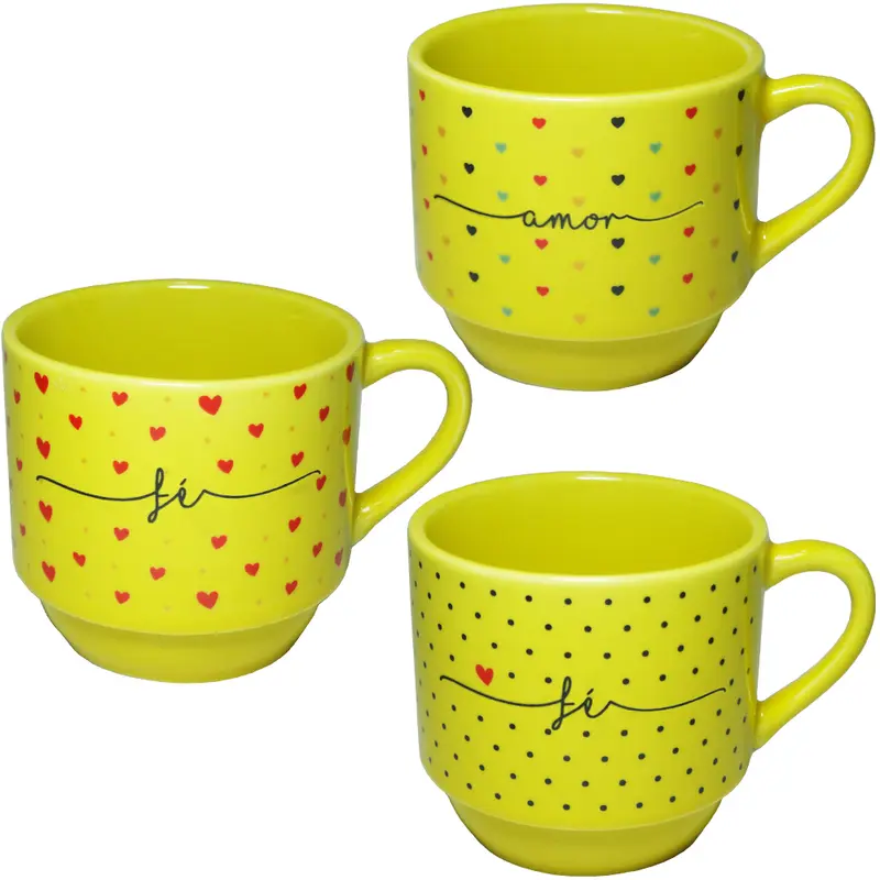 XICARA DE PORCELANA PARA CHA HOTEL PALAVRAS AMARELA 170ML
