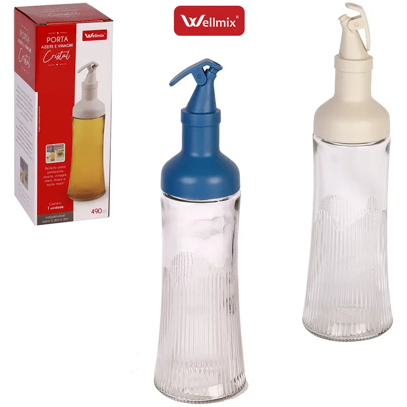 AZEITEIRO / VINAGREIRO DE VIDRO COM BICO DOSADOR DE PLASTICO CRISTAL 490ML