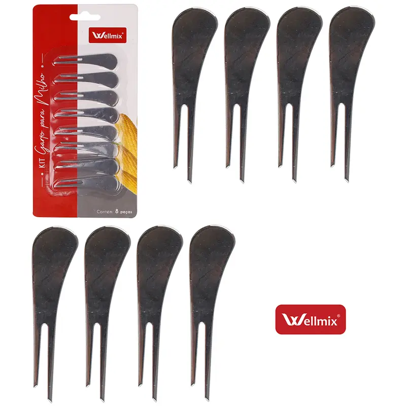 GARFO / GARFINHO DE INOX PARA MILHO / FRUTAS E PETISCOS COM 8 PECAS 6,3CM