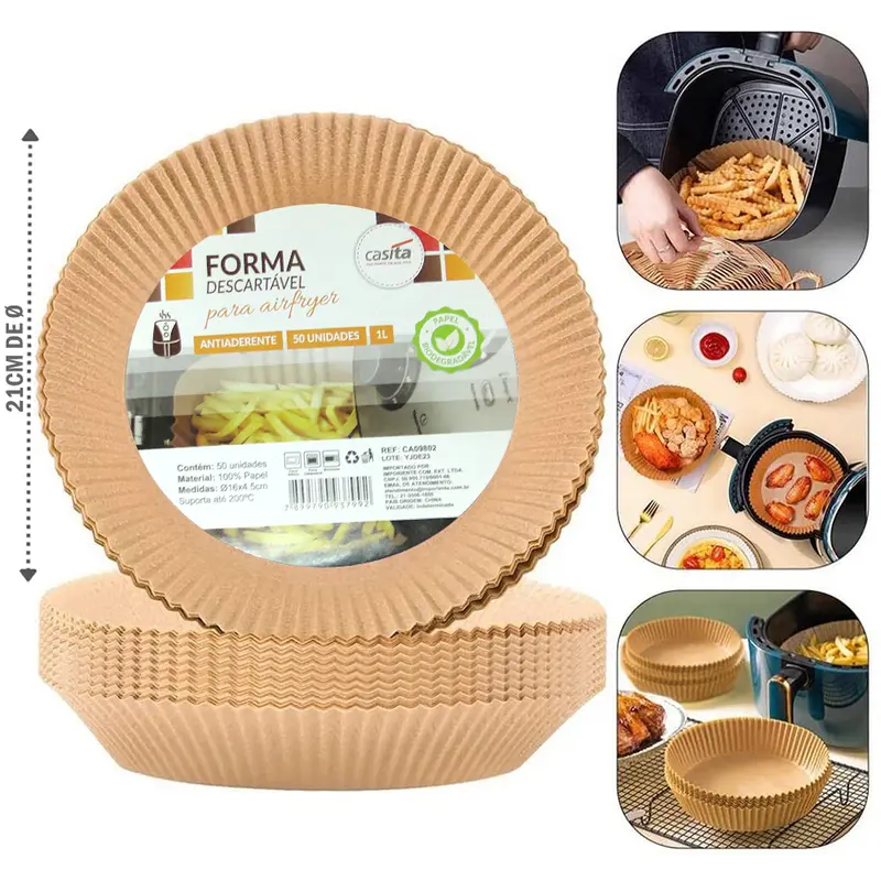 FORMA DE PAPEL REDONDA DESCARTAVEL PARA AIR FRYER / FRITADEIRA ELETRICA 50 PECAS 21/16CM DE Ø