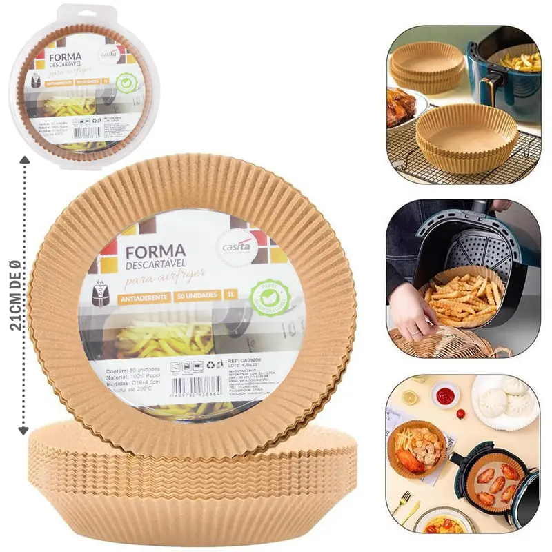 FORMA DE PAPEL REDONDA DESCARTAVEL PARA AIR FRYER / FRITADEIRA ELETRICA 50 PECAS 21/16CM DE Ø