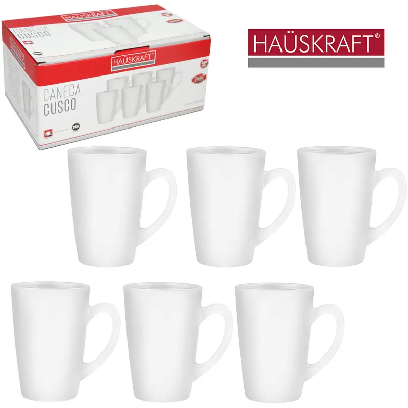 JOGO DE CANECA XICARA DE VIDRO PARA CAFE / CAPPUCCINO CUSCO BRANCO HAUSKRAFT 6 PECAS 200ML