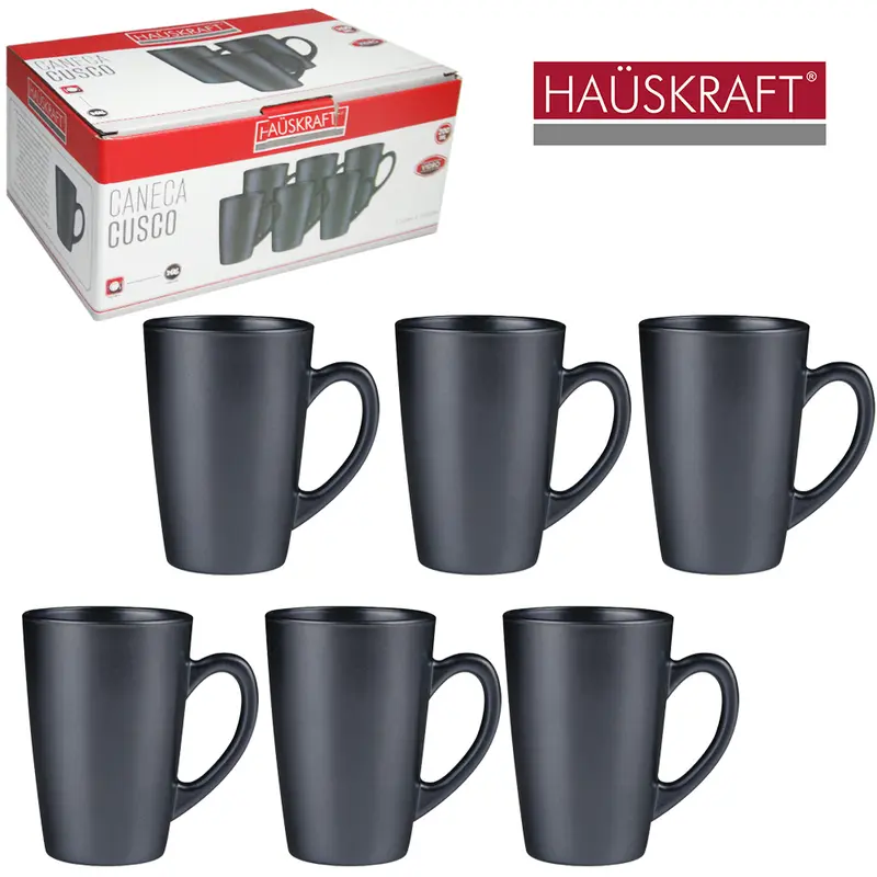 JOGO DE CANECA XICARA DE VIDRO PARA CAFE / CAPPUCCINO CUSCO CINZA HAUSKRAFT 6 PECAS 200ML