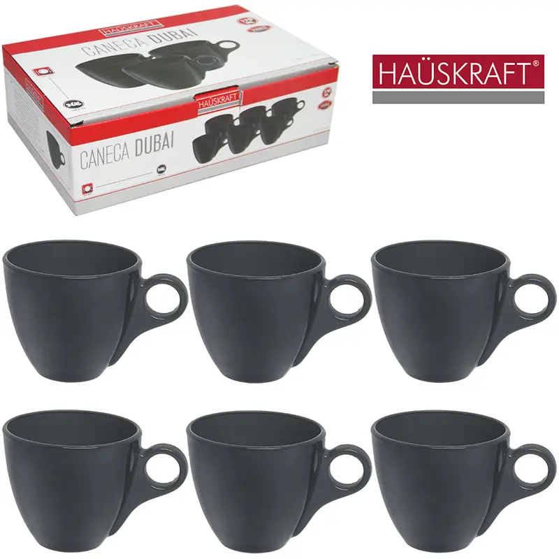JOGO DE CANECA XICARA DE VIDRO PARA CHA DUBAI CINZA HAUSKRAFT COM 6 PECAS 170ML