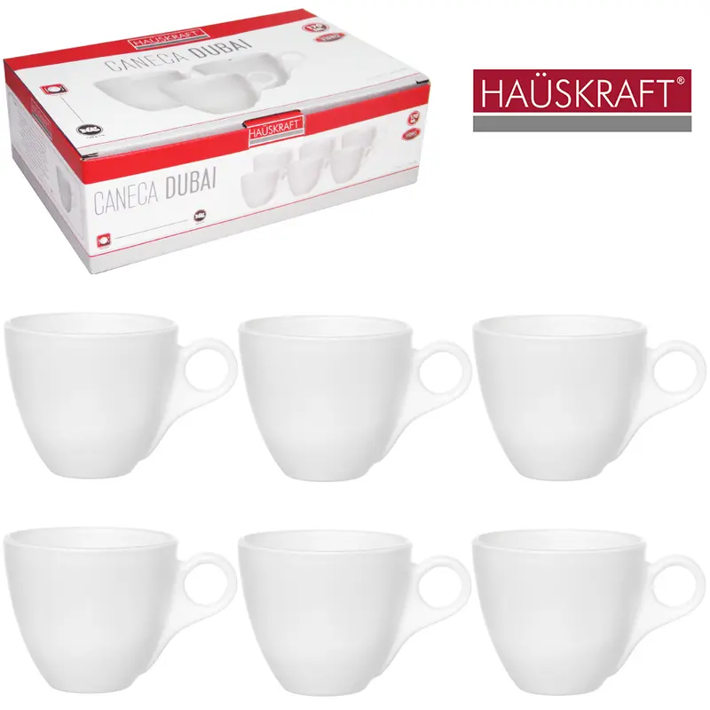 JOGO DE CANECA XICARA DE VIDRO PARA CHA DUBAI BRANCO HAUSKRAFT COM 6 PECAS 170ML