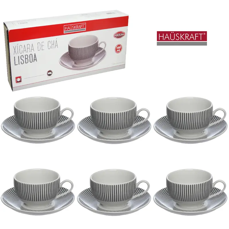 JOGO DE XICARA DE PORCELANA COM PIRES PARA CHA LISBOA HAUSKRAFT COM 12 PECAS 160ML