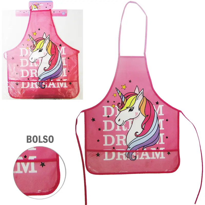 AVENTAL DE POLIESTER INFANTIL COM BOLSO UNICORNIO 51X41CM