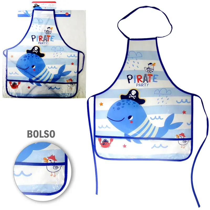 AVENTAL DE POLIESTER INFANTIL COM BOLSO BALEIA 51X41CM