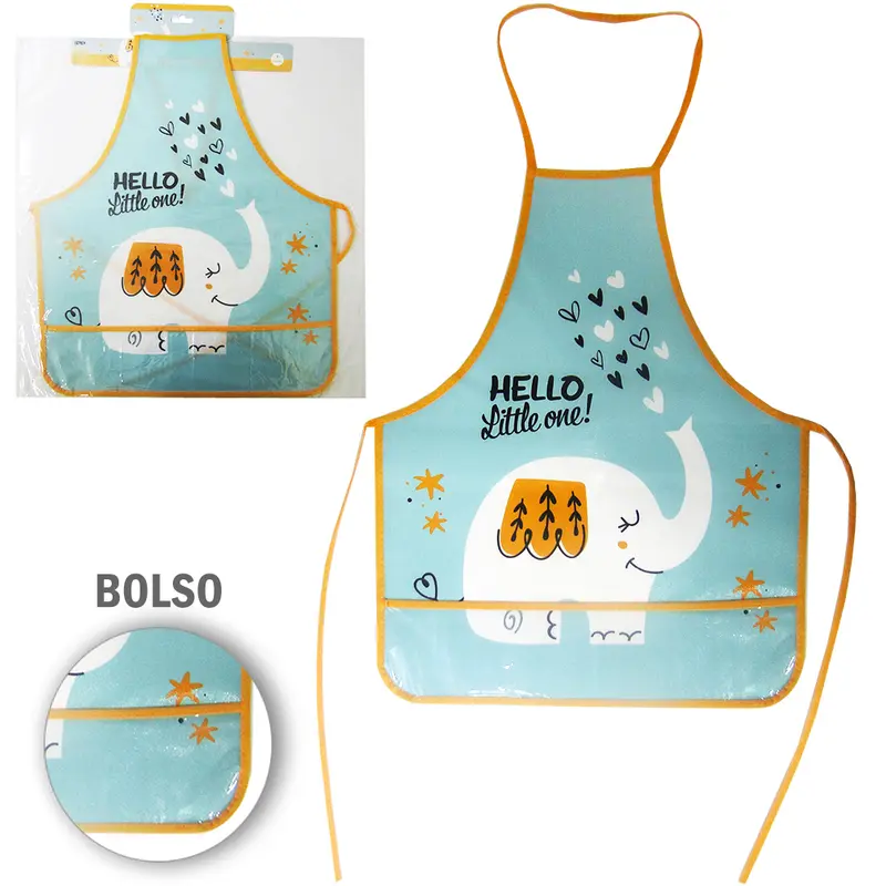 AVENTAL DE POLIESTER INFANTIL COM BOLSO ELEFANTE 51X41CM