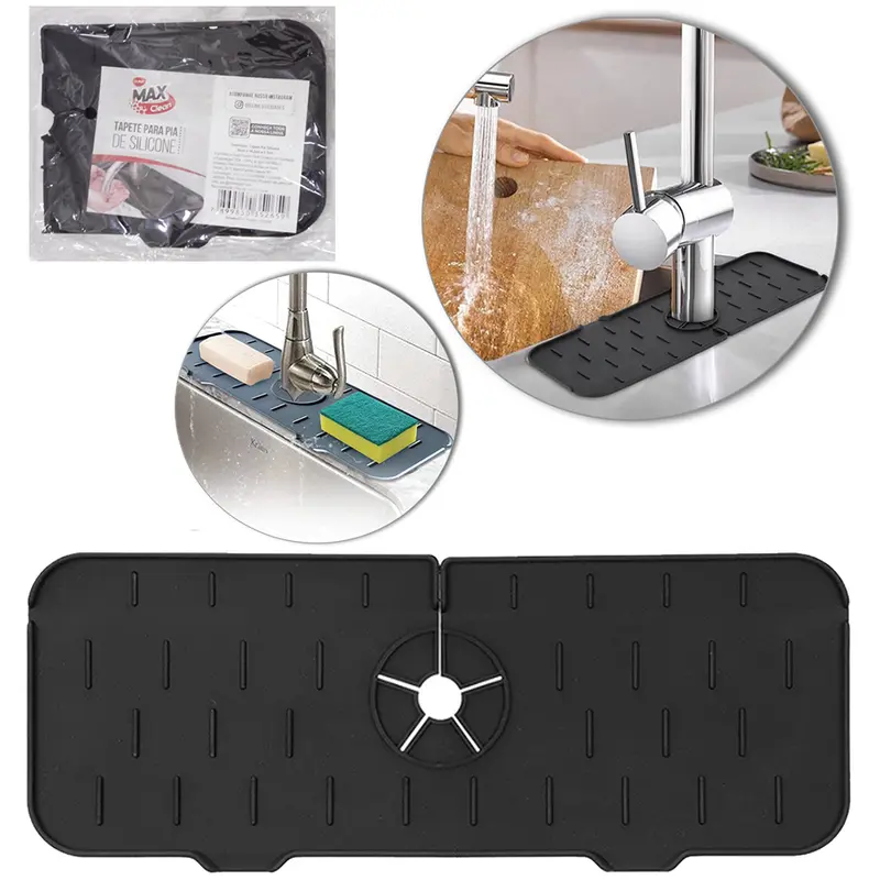 TAPETE DE SILICONE PARA TORNEIRA DE PIA MAX CLEAN PRETO 36X14,2CM