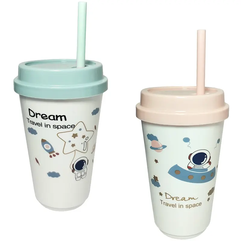 COPO COM TAMPA E CANUDO DE PLASTICO ASTRONAUTA 350ML