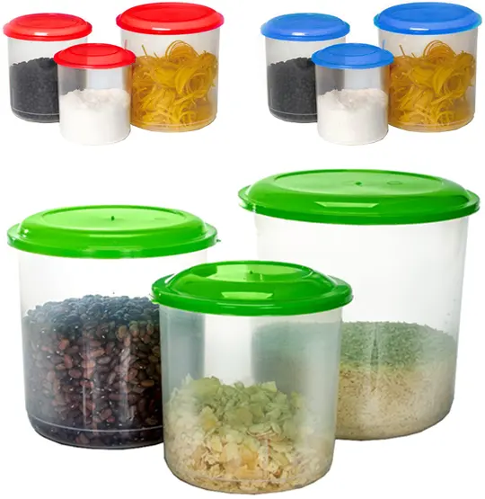 CONJUNTO DE POTE DE PLASTICO REDONDO PARA MANTIMENTOS COM TAMPA COLORS 3 PECAS PMG