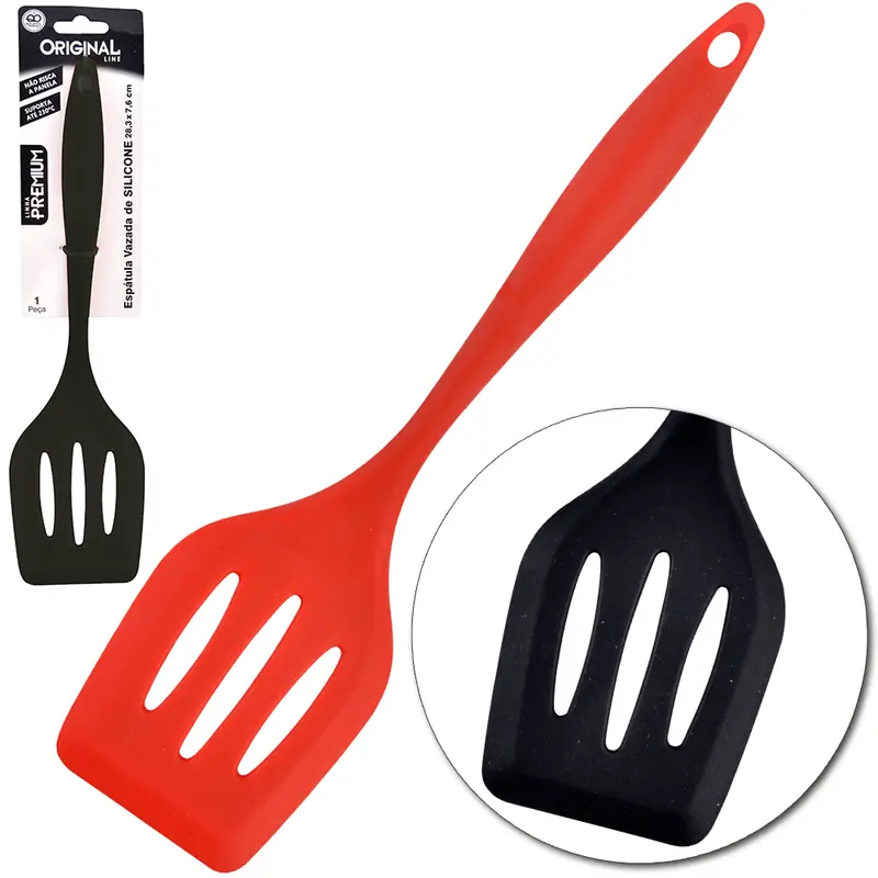 ESPATULA DE SILICONE VAZADA VERMELHO E PRETO PREMIUM 28,3X7,6CM TD