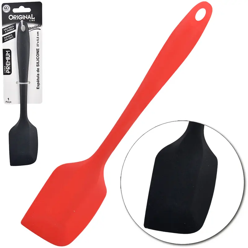 ESPATULA DE PAO DURO DE SILICONE VERMELHO E PRETO PREMIUM 27X5,5CM TD