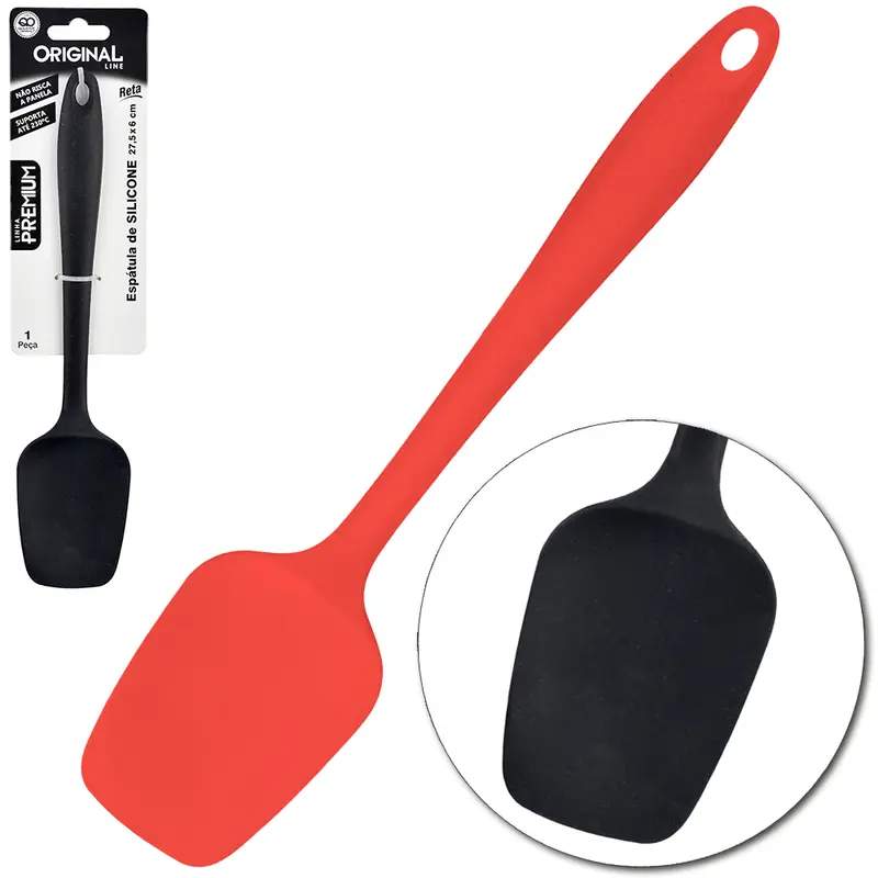 ESPATULA DE SILICONE MULTIUSO VERMELHO E PRETO PREMIUM 27,5X6CM TD