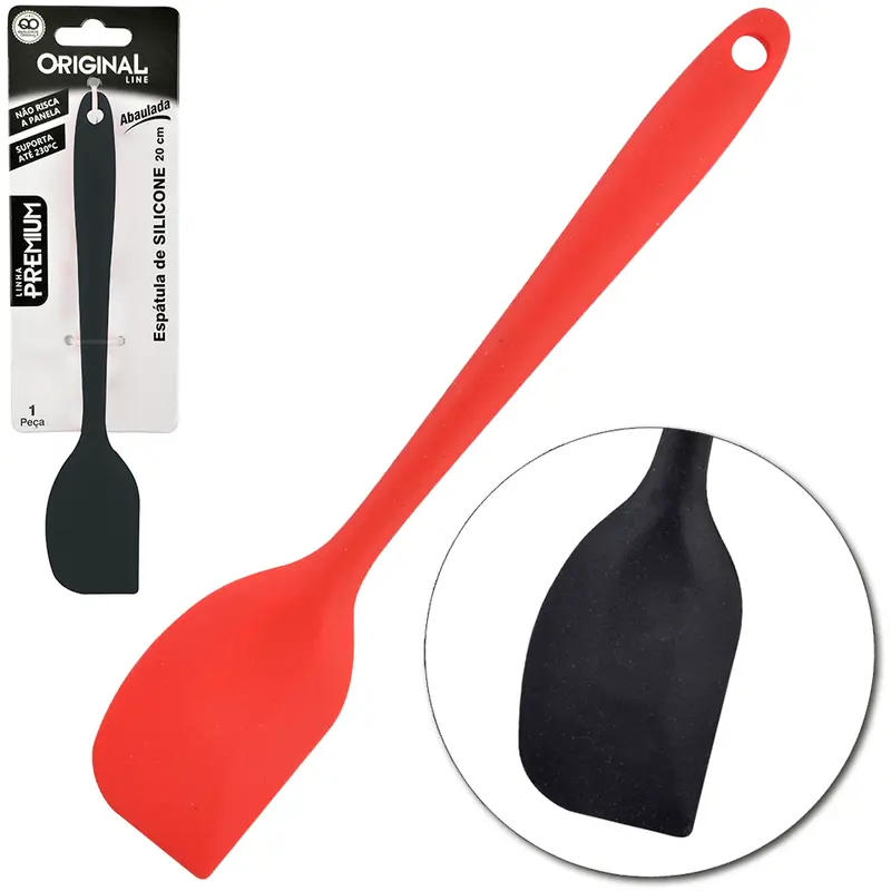 ESPATULA DE PAO DURO DE SILICONE VERMELHO E PRETO PREMIUM 20X4CM TD