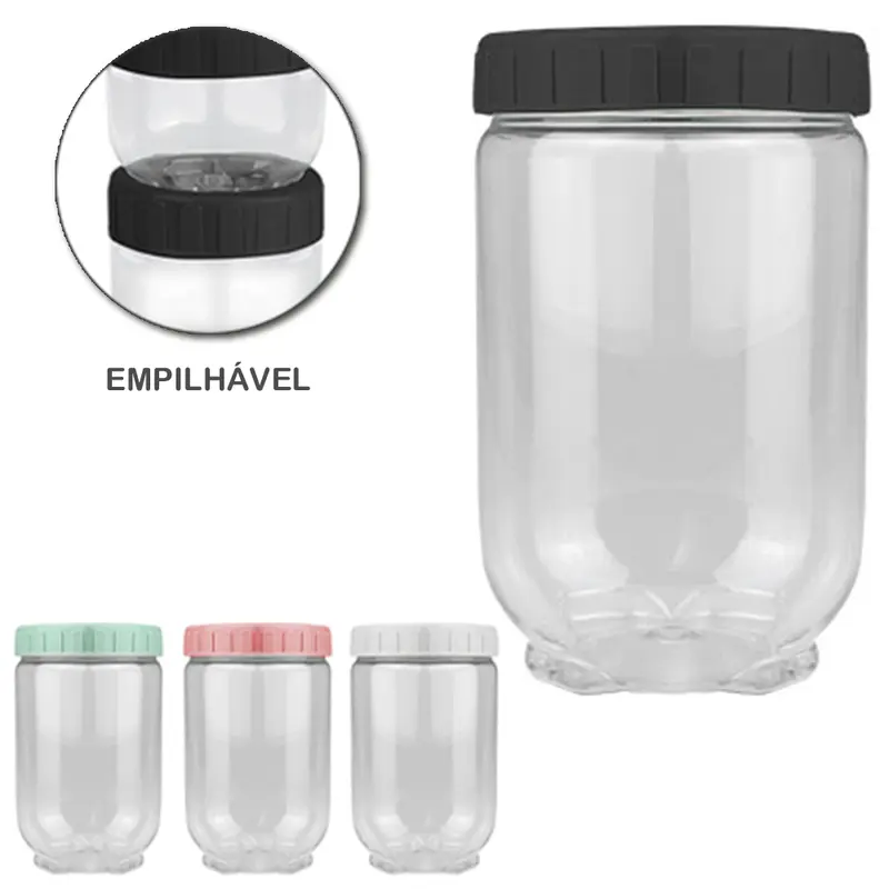 ORGANIZADOR DE PLASTICO PET REDONDO EMPILHAVEL COM TAMPA COLORS 1000ML