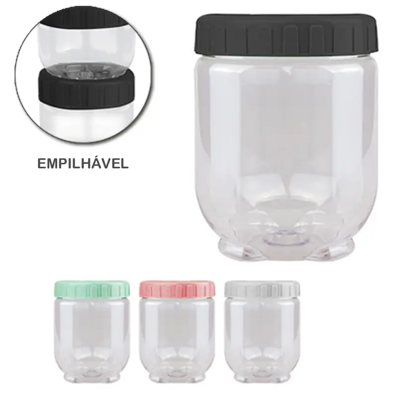 ORGANIZADOR DE PLASTICO PET REDONDO EMPILHAVEL COM TAMPA COLORS 600ML