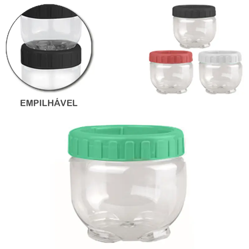 ORGANIZADOR DE PLASTICO PET REDONDO EMPILHAVEL COM TAMPA COLORS 370ML