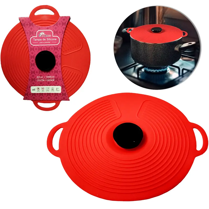 TAMPA DE SILICONE REDONDA ANTI-TRANSBORDAMENTO PARA PANELA VERMELHA 23CM