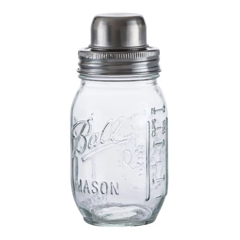 COQUETELEIRA SHAKEIRA DE VIDRO COM TAMPA DE INOX MASON 500ML