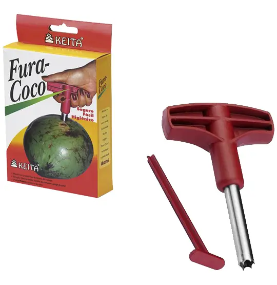 ABRIDOR / FURA COCO DE INOX CABO PLASTICO 14,5X9,5CM NA CAIXA