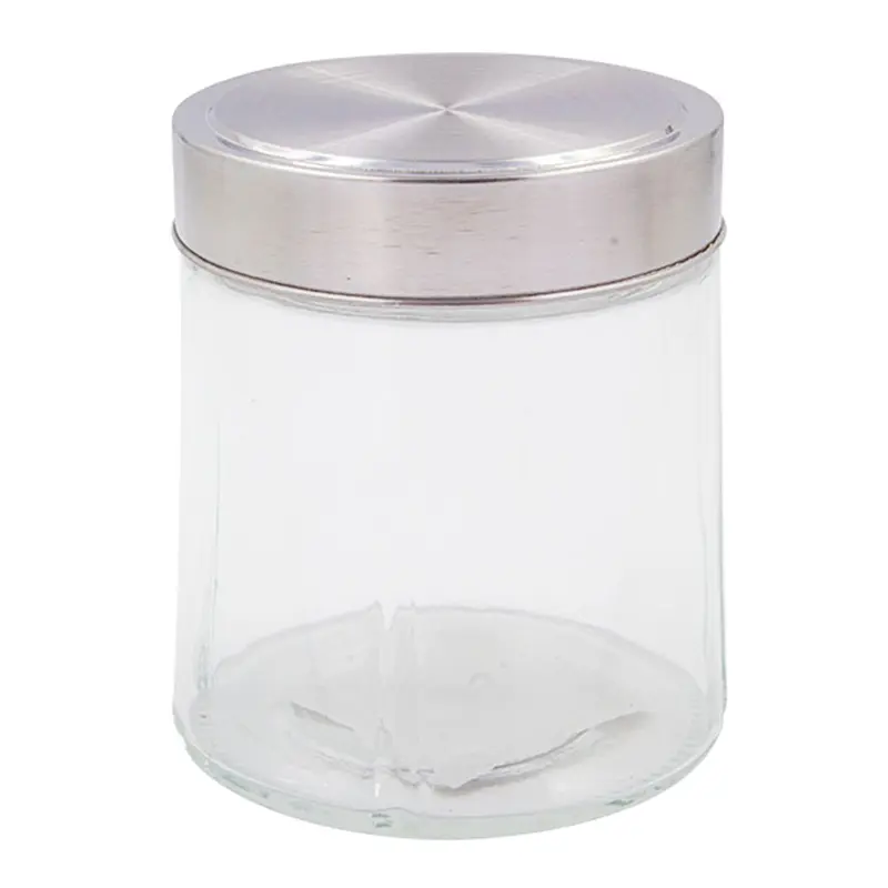 POTE DE VIDRO REDONDO COM TAMPA DE INOX 750ML