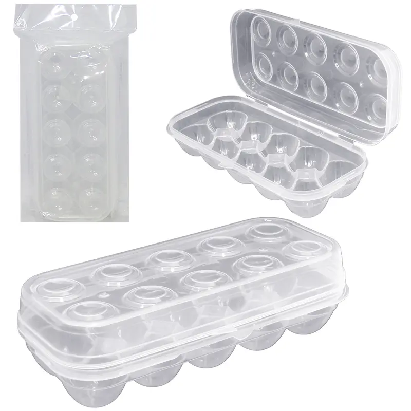 PORTA OVOS DE PLASTICO RETANGULAR COM 10 CAVIDADES + TAMPA 26X12,5X7CM