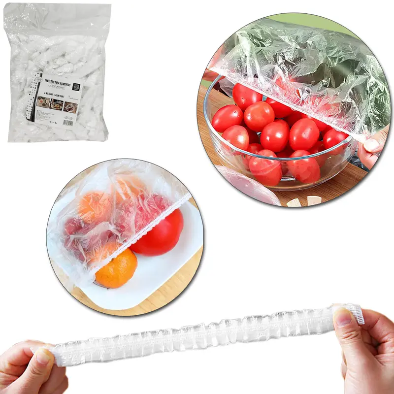 TAMPA DE PLASTICO DESCARTAVEL PARA ALIMENTOS COM 100 PECAS 33CM DE Ø