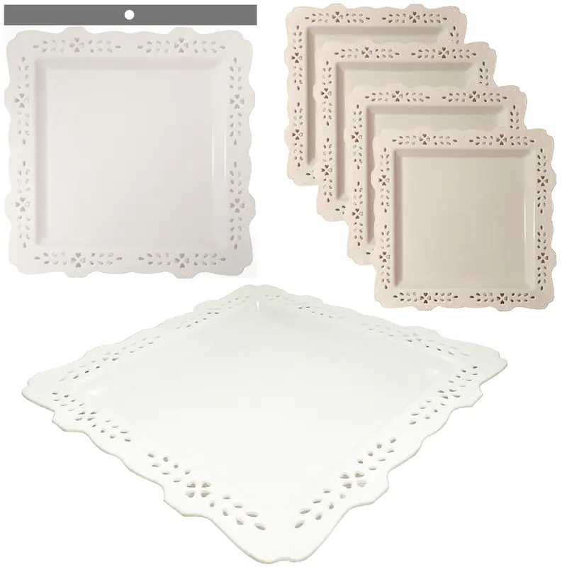 PRATO / BANDEJA PARA PETISCO QUADRADO DE PLASTICO COLORS COM 4 PECAS 19CM