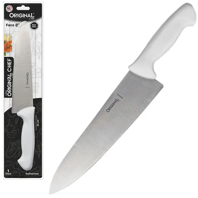 FACA DE CARNE / PEIXEIRA DE INOX 8'' CABO PLASTICO BRANCO CHEF