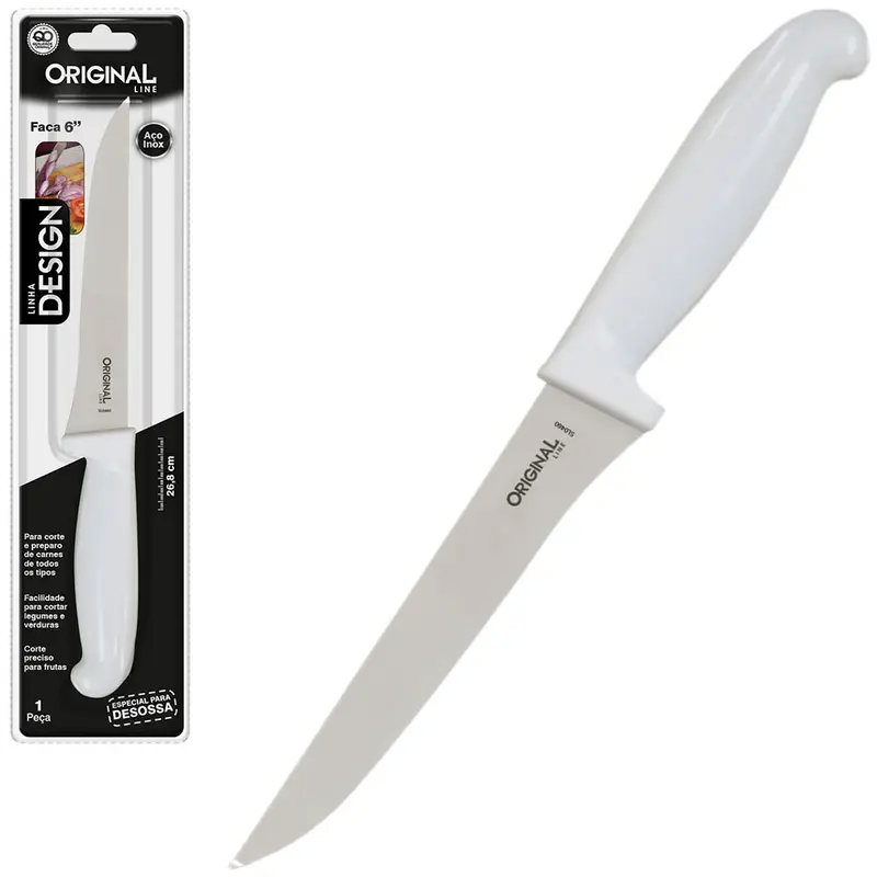 FACA DE CARNE / PEIXEIRA DE INOX 6'' CABO PLASTICO BRANCO DESIGN