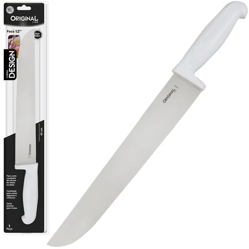 FACA DE CARNE / ACOUGUEIRO DE INOX 12'' CABO PLASTICO BRANCO DESIGN