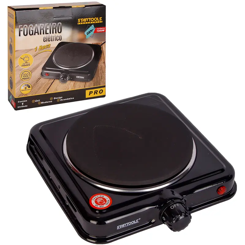 FOGAREIRO / FOGAO ELETRICO PORTATIL CHAPA INDUCAO 1 BOCA 220V PRETO 1000W PRO