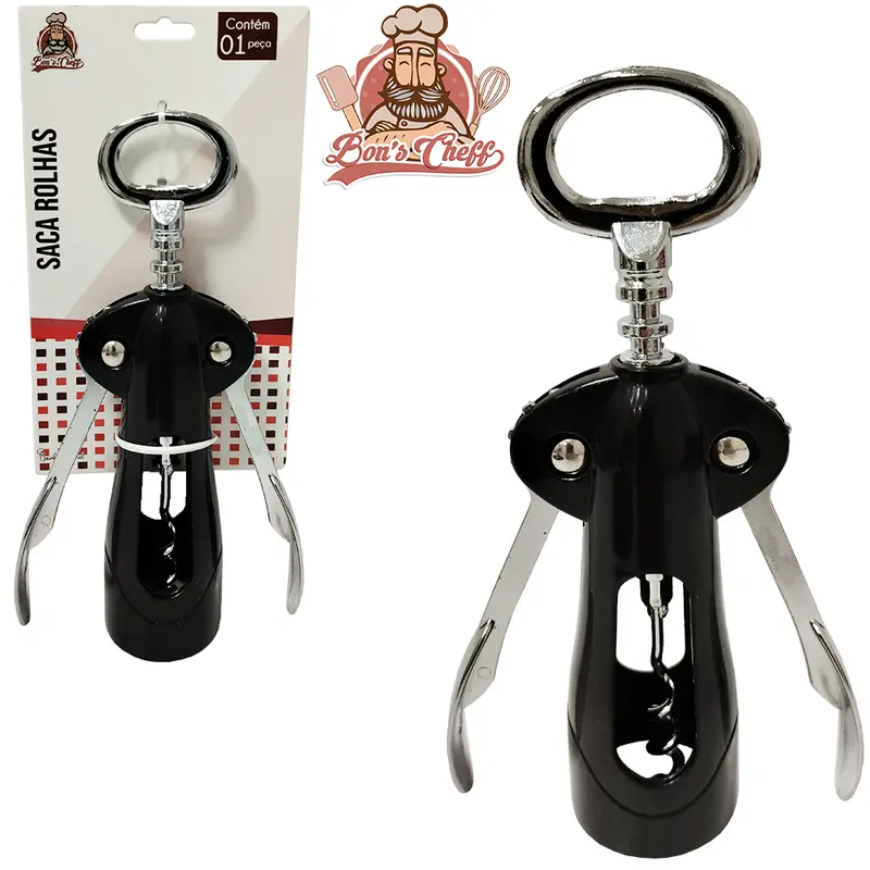 ABRIDOR DE VINHO / SACA ROLHA DE INOX / PLASTICO 16CM BONS CHEFF