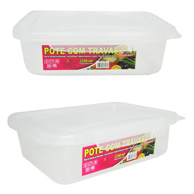 POTE DE PLASTICO RETANGULAR BAIXO COM TAMPA E TRAVA 2200ML