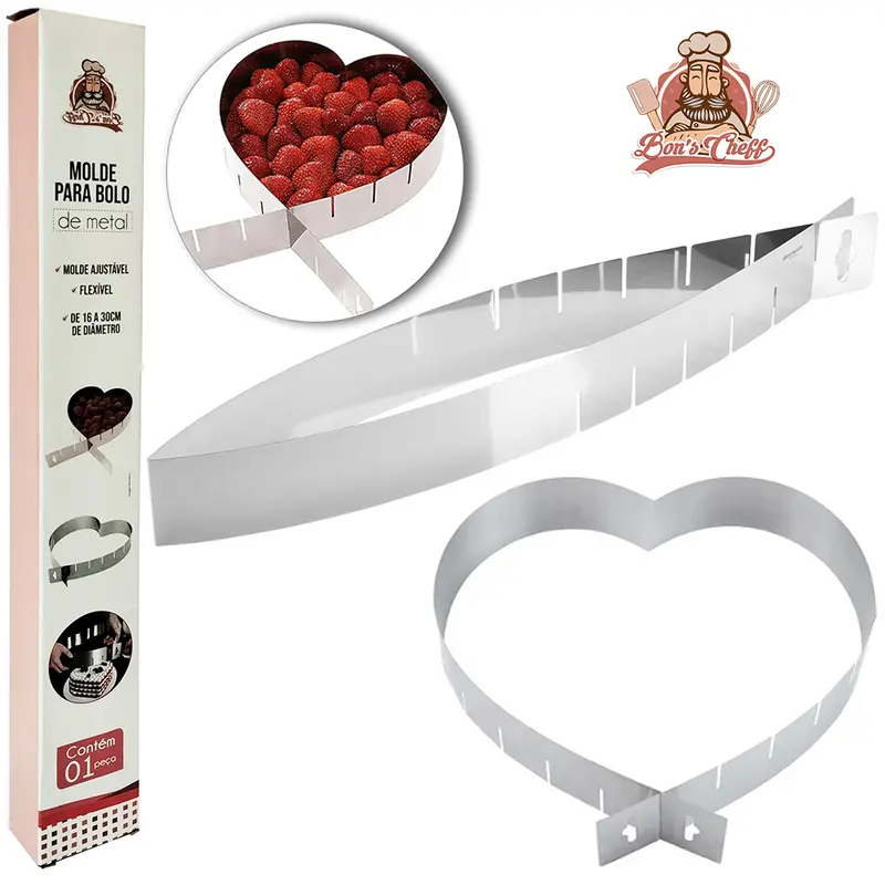 CORTADOR MOLDE DE INOX PARA BOLO CORACAO REGULAVEL 16/30CM NA CAIXA BONS CHEFF