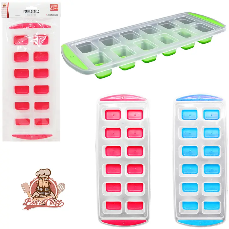 FORMA DE GELO COM 12 CAVIDADES RETANGULAR DE SILICONE / PLASTICO 34X14X3,5CM BONS CHEFF