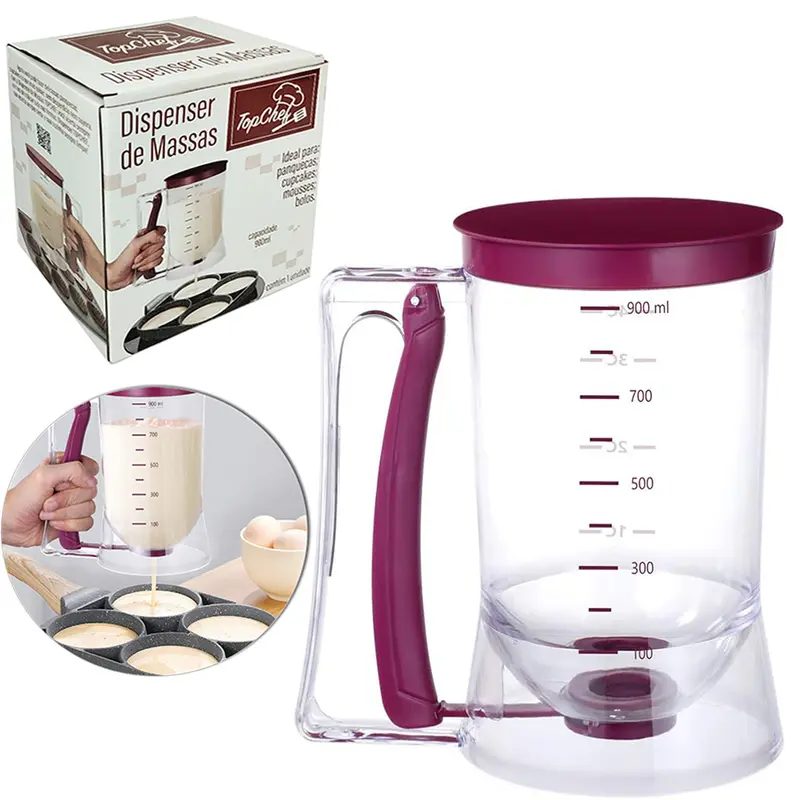 DISPENSER COPO / JARRA DE MEDIDA / DOSADOR GRADUADO DE ACRILICO PARA MASSA COM TAMPA 900ML