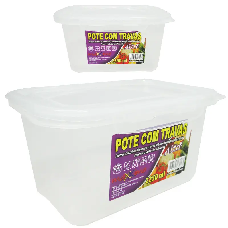 POTE DE PLASTICO RETANGULAR ALTO COM TAMPA E TRAVA 2250ML