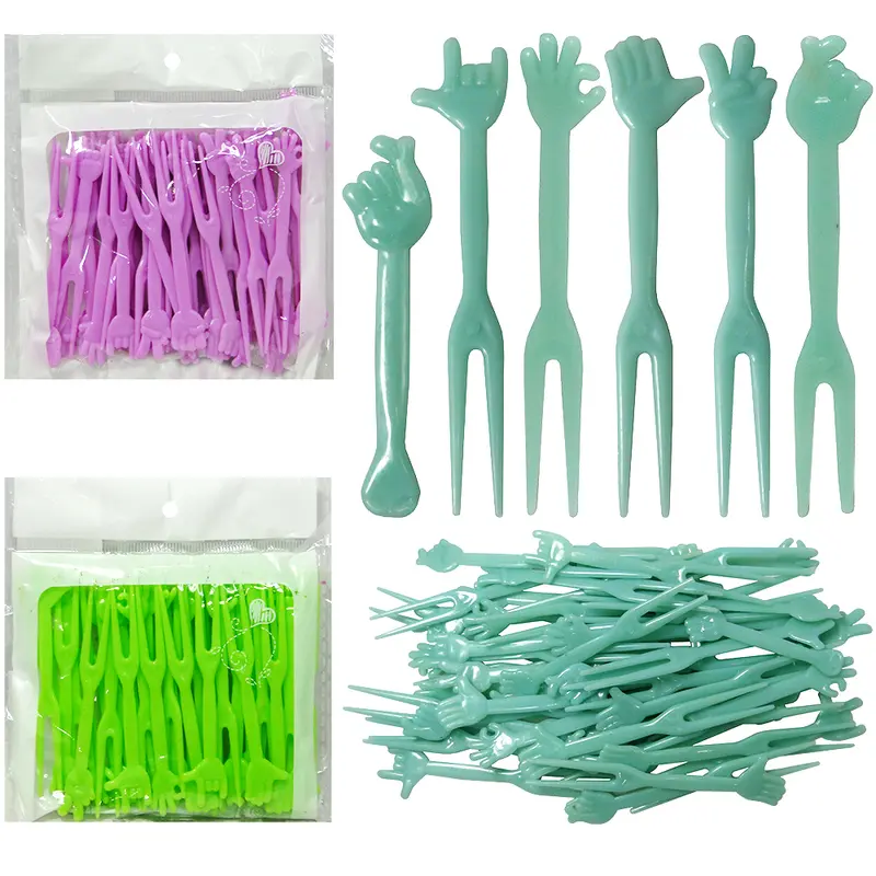 GARFO / GARFINHO DE PLASTICO MAOZINHA PARA FRUTAS E PETISCOS COM 40 PECAS 8CM