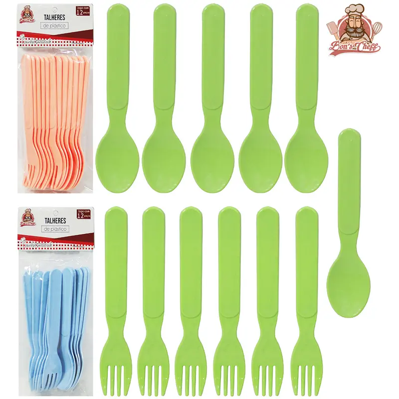 COLHER E GARFINHO DE SOBREMESA DE PLASTICO COLORS COM 12 PECAS 13,5CM BONS CHEFF