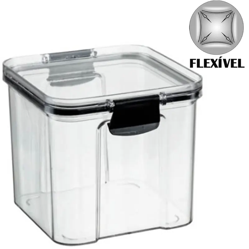 ORGANIZADOR DE PLASTICO PET FLEXIVEL QUADRADO EMPILHAVEL COM TAMPA HERMETICA 800ML
