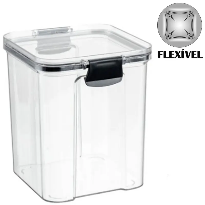 ORGANIZADOR DE PLASTICO PET FLEXIVEL QUADRADO EMPILHAVEL COM TAMPA HERMETICA 1L
