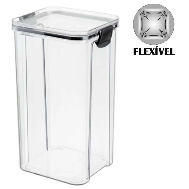 ORGANIZADOR DE PLASTICO PET FLEXIVEL QUADRADO EMPILHAVEL COM TAMPA HERMETICA 1,45L