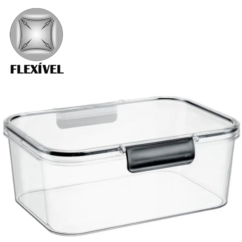 ORGANIZADOR DE PLASTICO PET FLEXIVEL RETANGULAR EMPILHAVEL COM TAMPA HERMETICA 2,3L